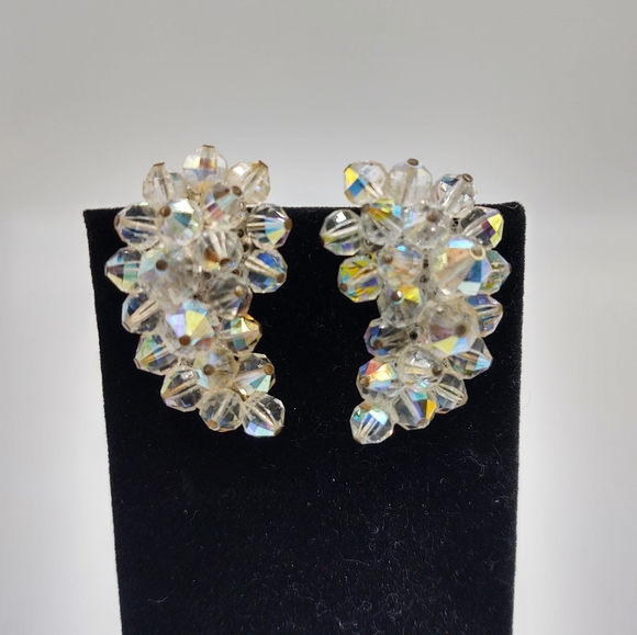 Vintage Clip Crystal Earrings Langua Napier Patent Pending - Picture 3 of 8